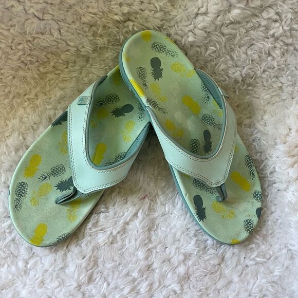 Spenco aqua blue Yumi Fruitopia Orthotic Slip On pineapple Thong Sandals… - Picture 2 of 8